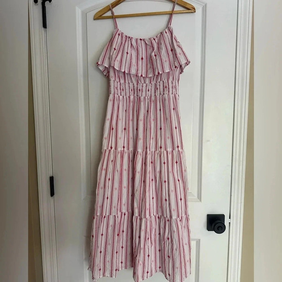 Loft Striped Ruffle Strappy Midi Dress - Picture 6 of 6